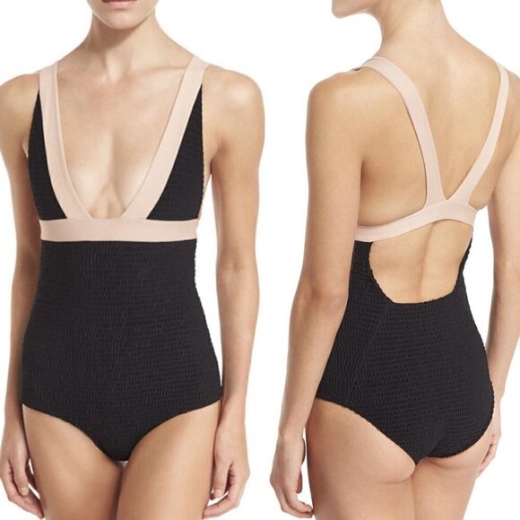 Tori Praver Isabella Smocked One-Piece Swimsuit in Crete Colorblock Size Small - Picture 1 of 9
